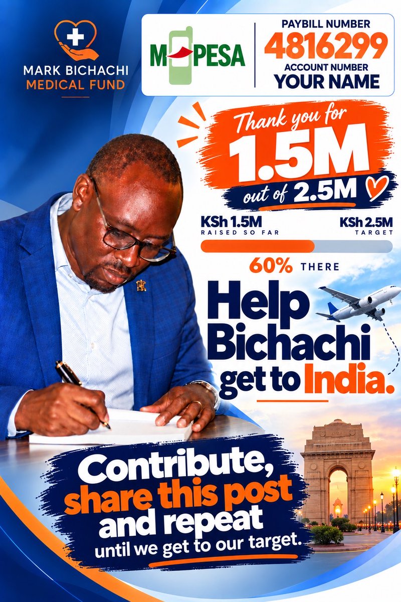 MarkBichachi's tweet photo. Kenyans, you decided Monday is the day, we have grown to 1.5 mill. Kenyans are such lovely people. I can’t thank you enough for helping me out. Keep sharing, keep helping however much or little it is, is is getting us closer and closer. I can’t thank my friends in mombasa who have donated the largest amount of any team.
