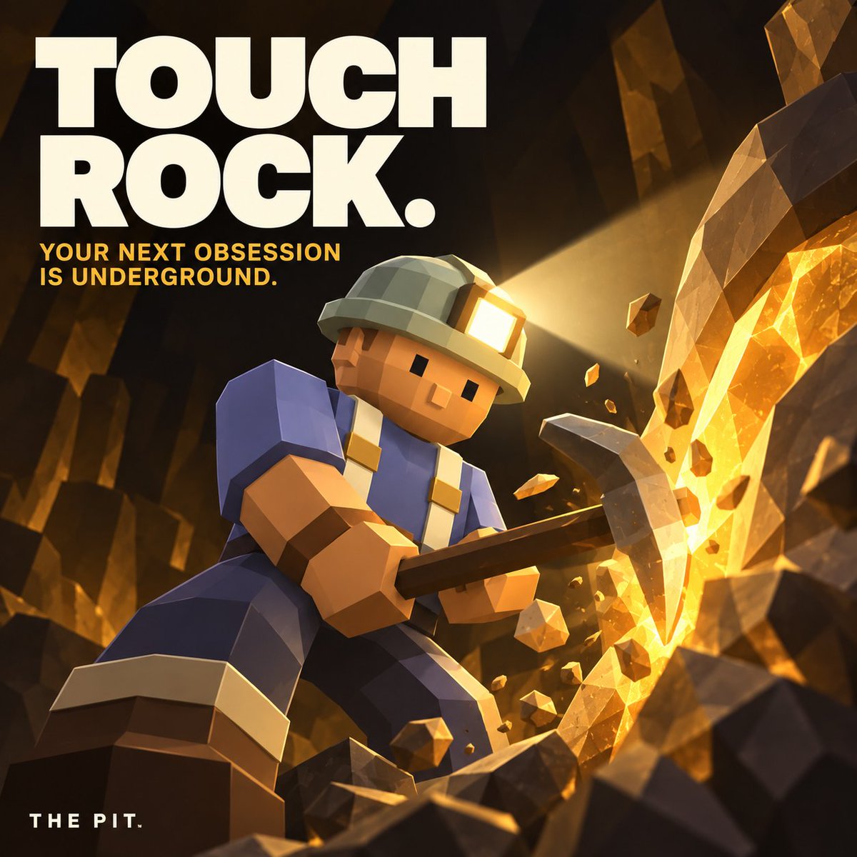 ThePitGame's tweet photo. Been staring at candles all day? 
Touch rock. 
Meet THE PIT: create your miner, give it an order and see what turns up below the surface. 
Your next obsession is underground. https://t.co/ns0HXdzxPD