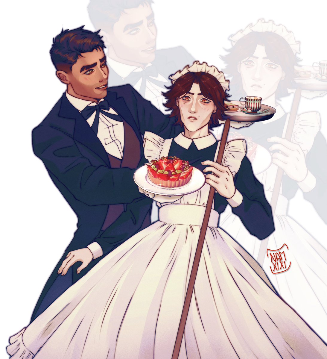 A_L_I_E_N_xdxd's tweet photo. Thank you♡ I've had this idea about Viktor as a maid and Jayce as a butler on my mind lately, and I finally managed to make a drawing.
#jayvik https://t.co/G8Tde6ehNy