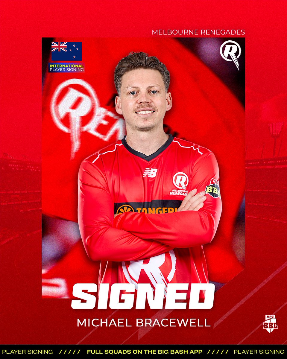 BBL's tweet photo. JUST IN: New Zealand spinner Michael Bracewell will represent the Melbourne Renegades in #BBL16 💪 https://t.co/q2tJuUSwRX