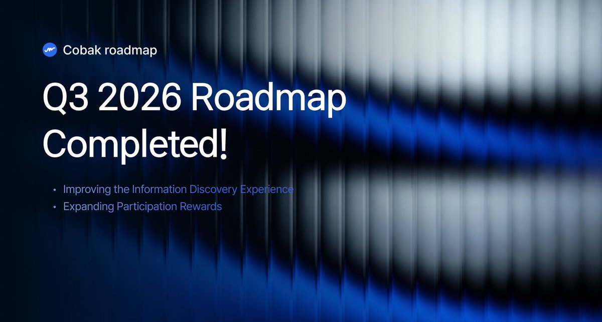 CobakOfficial's tweet photo. 📋 CBK 2026 Q3 Roadmap Completed!
Check out our Q3 2026 roadmap report!
Here's a list of Q3 highlights
✅ Improving the Information Discovery Experience
✅ Expanding Participation Rewards
📖Read Full Article
https://t.co/jWkfxNZNVT
#Cobak #CBK #Blockchain #Roadmap #Web3