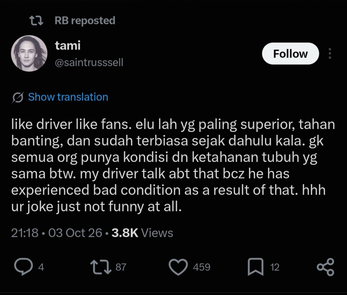 cynaeverse's tweet photo. Jadi max itu driver lu apa bukan si? Udah twt tentang narasi bapak padahal udah berapa kali dibilang fans max lain gimana degrading ini narasi trus kok bisa" rt lu kek gini  @damoceles https://t.co/m5zmluLSQU