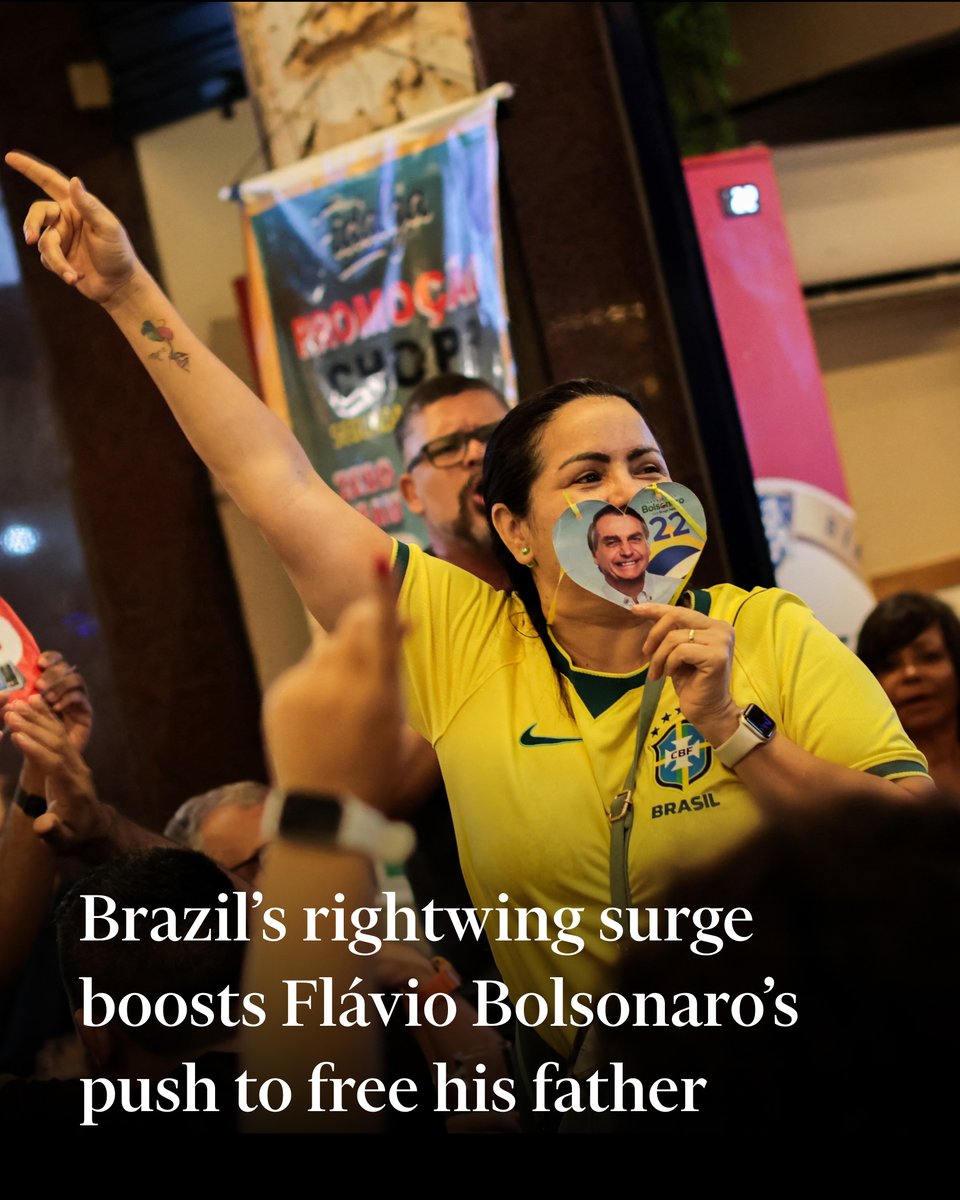FT's tweet photo. The strong showing by the opposition presidential candidate, along with conservative victories in parliamentary and governors' races, has emboldened calls for the release of ex-president Jair Bolsonaro. https://t.co/B31dMEbWxL https://t.co/oRikaWcVwZ