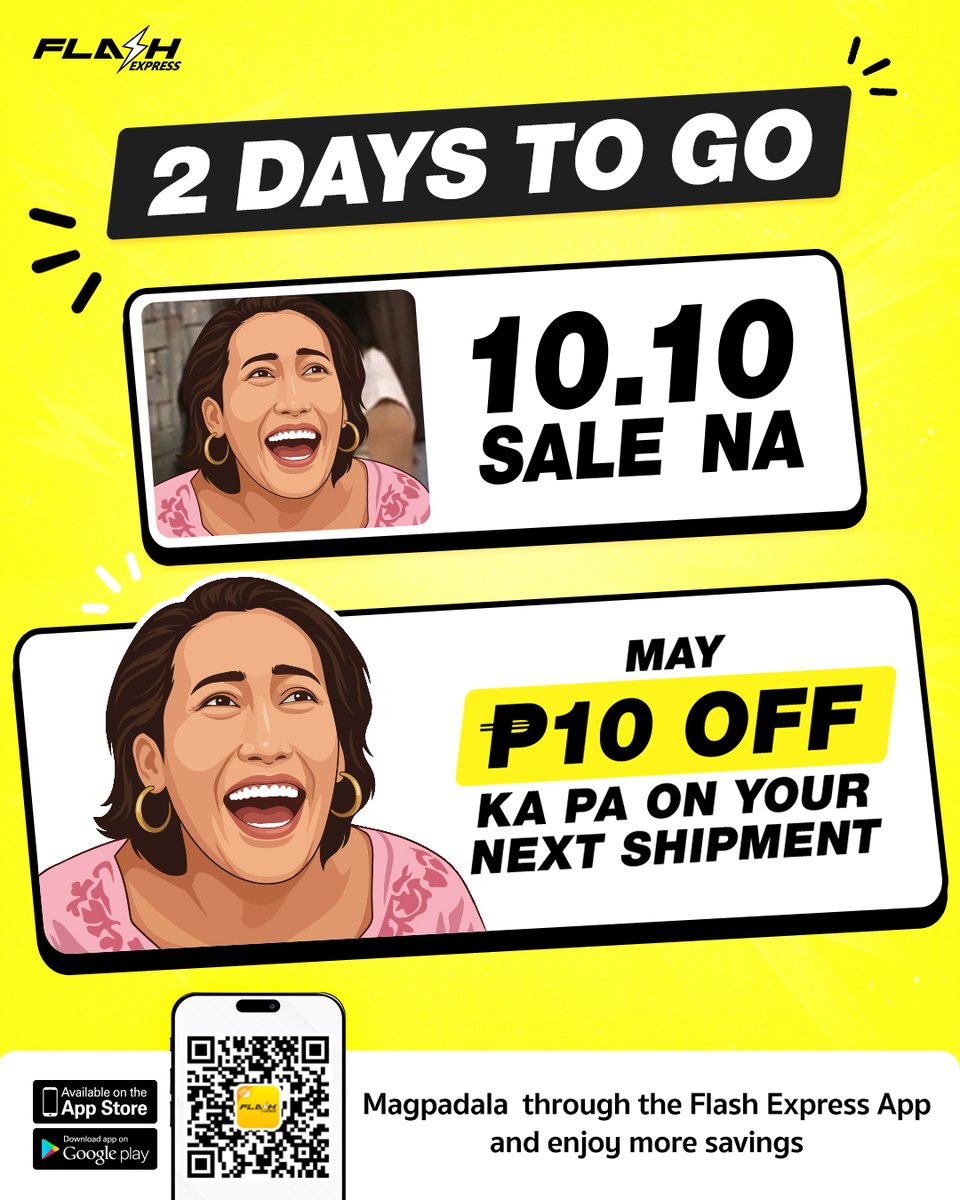 FlashExpressPH's tweet photo. An image you can hear. 👀😂

2 DAYS TO GO before the BIG SALE!
More orders to ship, more reason to look forward to 10.10. 📦

Book your shipments with the Flash Express App and get ₱10 OFF your next shipment for every successfully shipped parcel. 😉 https://t.co/SMXlxlTqQP