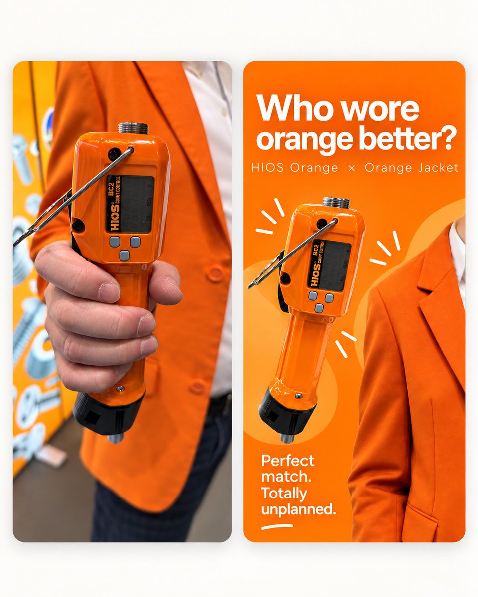 hios_official's tweet photo. Who wears orange better? 🧡
HIOS Orange or the orange jacket?
A shot from SchraubTec Bochum 2026.
An unexpected matching look. Nice shot!
#HIOS #ElectricScrewdriver #SchraubTec #OrangeStyle #PerfectMatch https://t.co/uZinV1xGui