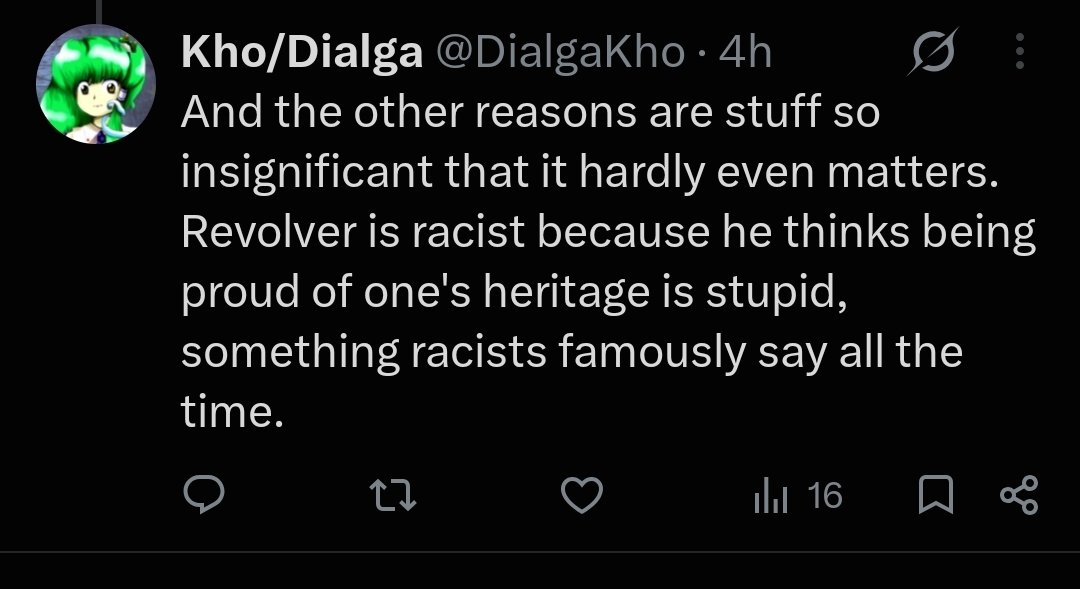 Mizuartz's tweet photo. @DialgaKho @cloakeddesires1 First of all holy fucking grammar, second off... you straight up said, "All the time, racists famously say that being proud of ones heritage is stupid."

But... now you're saying that that statement is not something a racist would ever say- like... aaaaaaaaaaaaa- https://t.co/eWIehkfGvP
