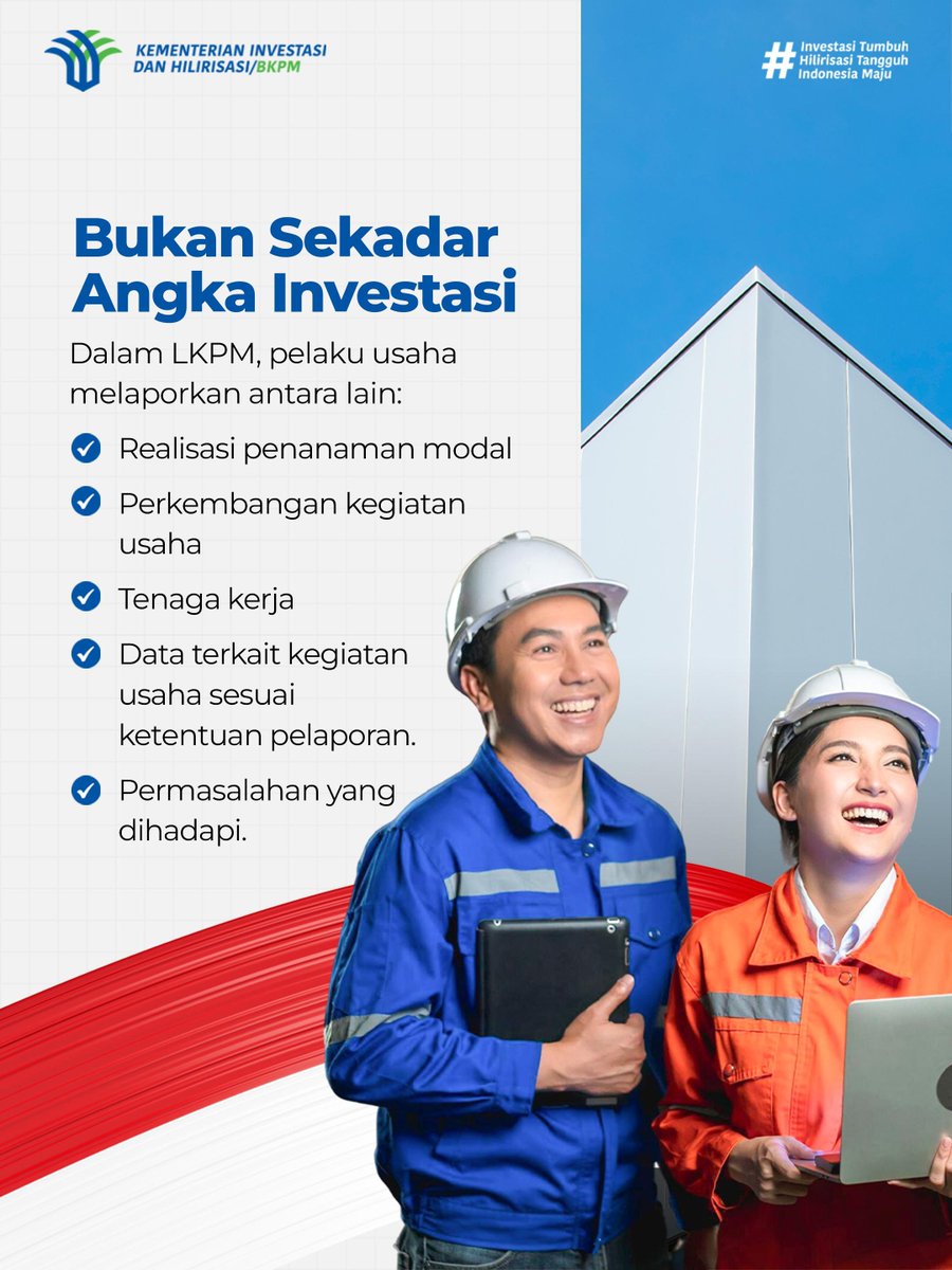 bkpm's tweet photo. LKPM membantu pemerintah memantau realisasi investasi, perkembangan kegiatan usaha, serta data terkait sesuai ketentuan pelaporan.

**

LKPM helps the government monitor investment realization, business activity progress, and required information based on reporting provisions. https://t.co/9afzdNOTP3