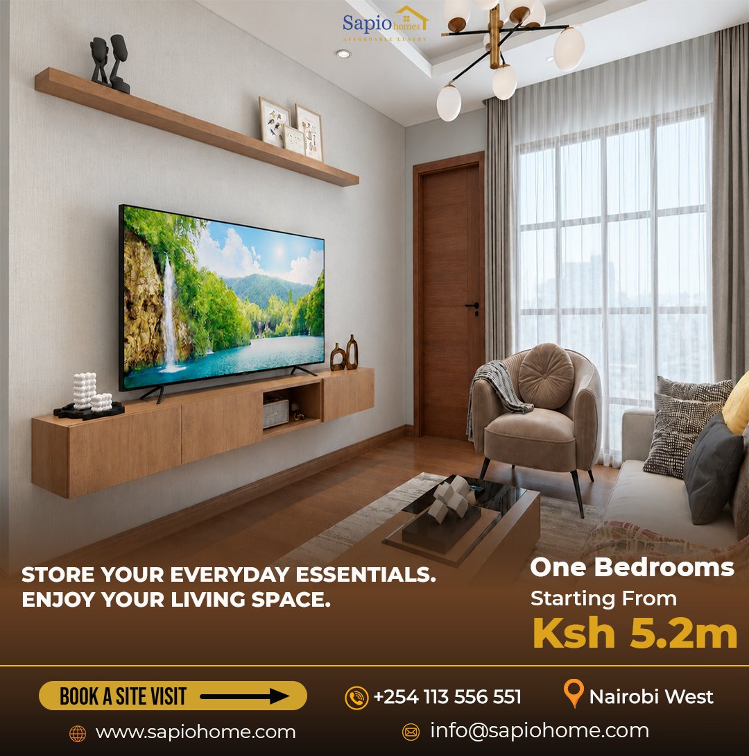 SapioHomes's tweet photo. Store your everyday essentials. Enjoy your living space.

1 Bedroom Apartments starting from KSh 5.2M.
Book a site visit: +254 113 556 551.
#SapioHomes #WestwayApartments #LivingRoomStorage #NairobiWest #ApartmentsForSale #NairobiRealEstate #MakeItYours https://t.co/bF53sJMZtl