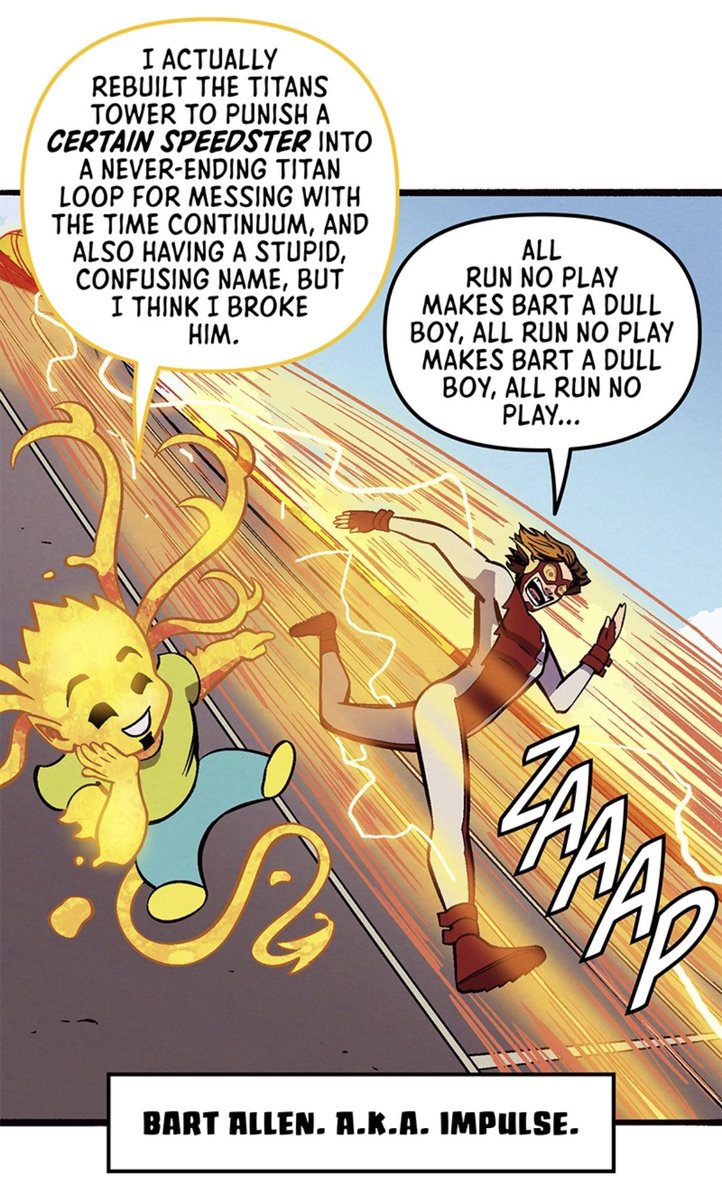 koriandred's tweet photo. bart’s appearance in jon kent:tiimk seems to imply he was being giga-tortured by a 5th dimensional imp, possibly for pulling kon back into continuity. yippee! https://t.co/fNlUDLoesz