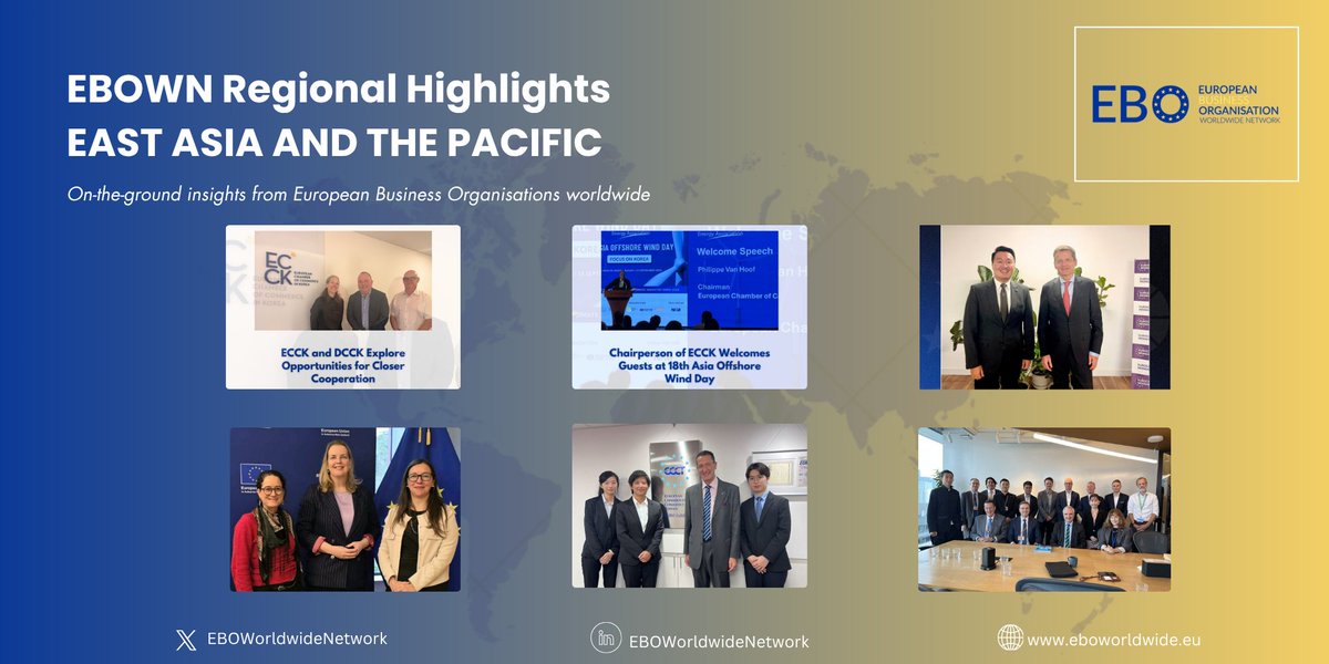 EBOWWN's tweet photo. 🌏 EBOWN East Asia &amp; Pacific Regional Highlight: 🇦🇺 Critical minerals | 🇨🇳 EU–China dialogue | 🇭🇰 Trade &amp; finance | 🇯🇵 Economic security | 🇰🇷 Offshore wind | 🇲🇳 Investment | 🇳🇿 Innovation | 🇹🇼 Trade cooperation. https://t.co/CibxLHK8ww