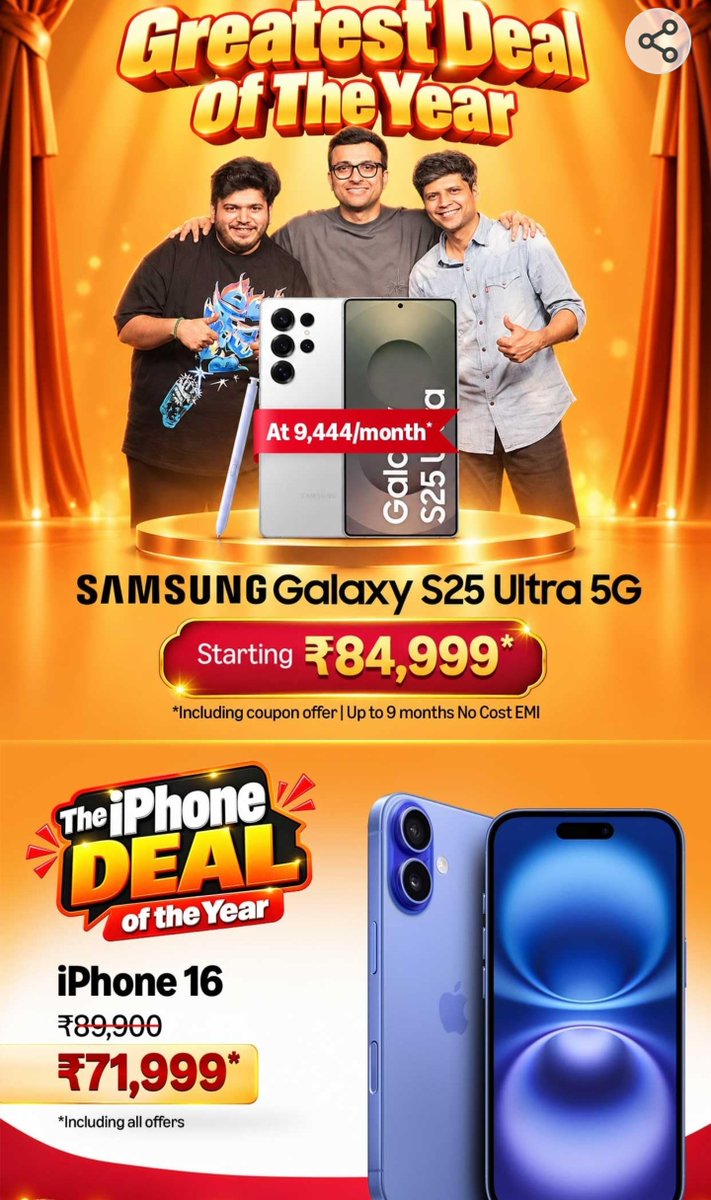 heyitsyogesh's tweet photo. Been looking at smartphone prices across the festive sales, and Amazon seems to have some of the better deals this time.

- Xiaomi 17: ₹59,999
- iQOO 15R: ₹46,499
- Galaxy S25 Ultra: ₹84,999
- OnePlus Nord 6: ₹42,999
- iPhone 16: ₹74,999

With memory prices going up, this would be your last chance to grab these deals before prices go up.

Which one would you pick?