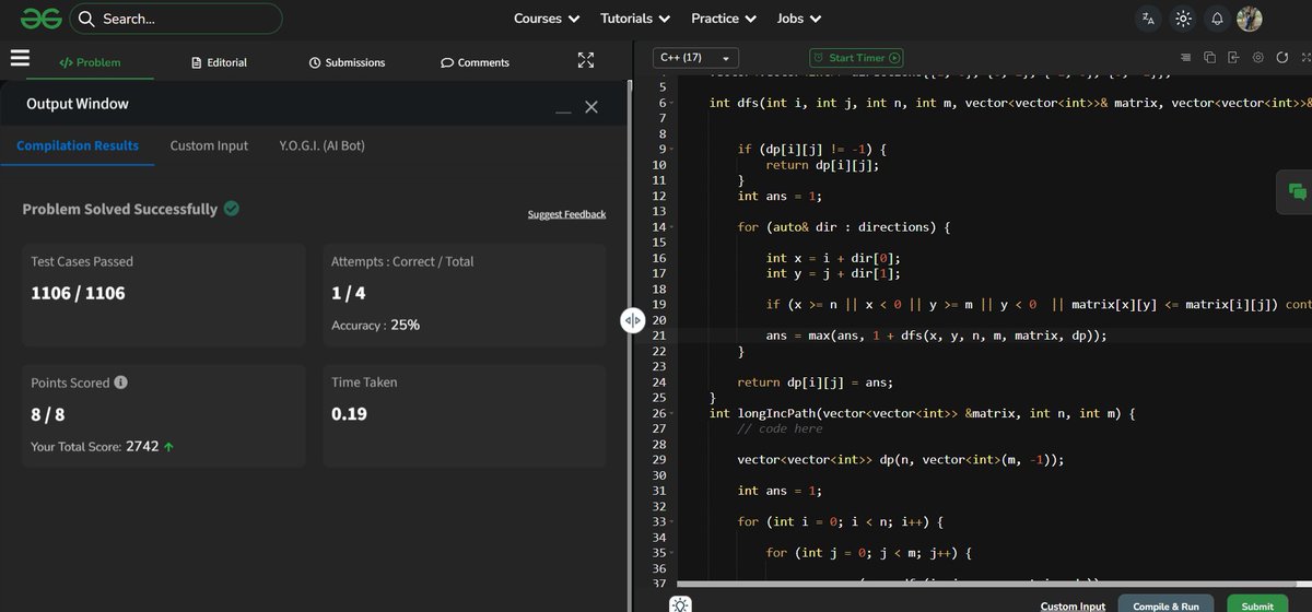 Jatin_lifo82's tweet photo. 🌟Day 619👨💻.
Solve @geeksforgeeks || @LeetCode
POTD Cpp⚡
Question LC. 921. Minimum Add to Make Parentheses Valid Medium✅.
Question GFG. Longest Increasing Path in Matrix Hard.
#geeksforgeeks #leetcode #DSA #POTD
@LeetCode @geeksforgeeks #CPP26 #CodingChallenge https://t.co/zBBFr1uriR