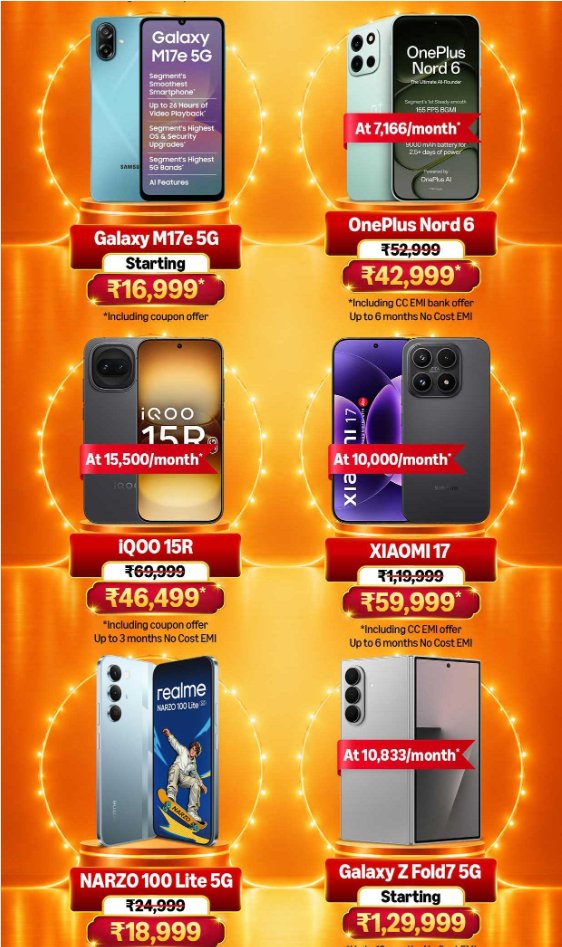 heyitsyogesh's tweet photo. Been looking at smartphone prices across the festive sales, and Amazon seems to have some of the better deals this time.

- Xiaomi 17: ₹59,999
- iQOO 15R: ₹46,499
- Galaxy S25 Ultra: ₹84,999
- OnePlus Nord 6: ₹42,999
- iPhone 16: ₹74,999

With memory prices going up, this would be your last chance to grab these deals before prices go up.

Which one would you pick?