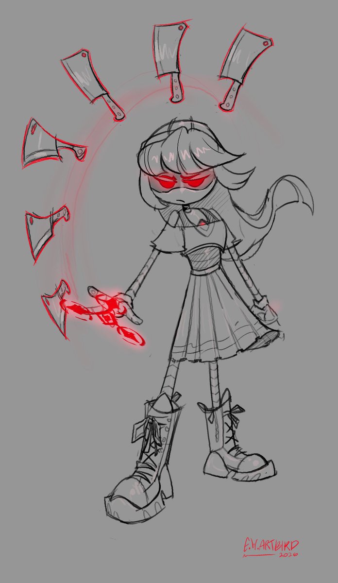 EW_ArtBird's tweet photo. DRONETOBER - Day 4: Knives 
thought Doll would be a good choice :) 
#murderdrones #fanart #murderdronesfanart https://t.co/UKso0cbqQf