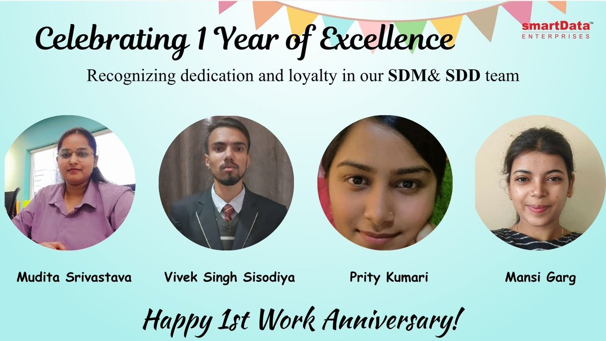 sdeievent's tweet photo. One year in🥳and we're lucky to have you.
Happy 1st work anniversary to our SDM, SDD and SDN teammates. Thanks for everything you've put into smartData this past year🎉
#WorkAnniversary #smartData https://t.co/VZFtLoud3V