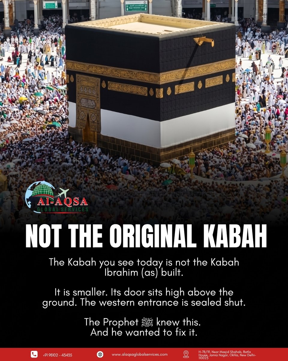 alaqsaglobal's tweet photo. Most people don’t know the Kaaba standing today isn't the one Ibrahim AS built. The Quraysh changed it. The Prophet ﷺ knew, and he wanted to restore it.❤️
.
.
.
.
.
.
.
#AlAqsaGlobalServices #kaabah #makkahmadinah #masjidalharam #ibrahimas #prophetmuhammadﷺ #seerah https://t.co/IekEXLbrQE