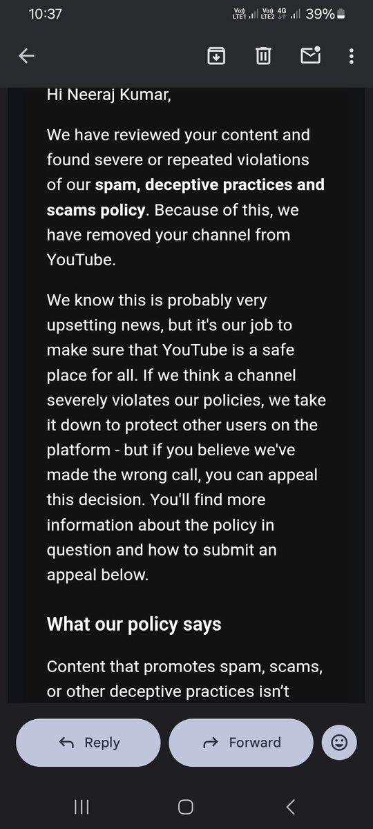 Neec4hs's tweet photo. @TeamYouTube I submitted my appeal nearly 5 days ago but still haven’t received any response. This delay is seriously affecting my work. I have not committed any violation. Please let me know how much longer it may take and kindly reopen my channel.

https://t.co/wq5HfNtZZf https://t.co/urHz4CxJDc