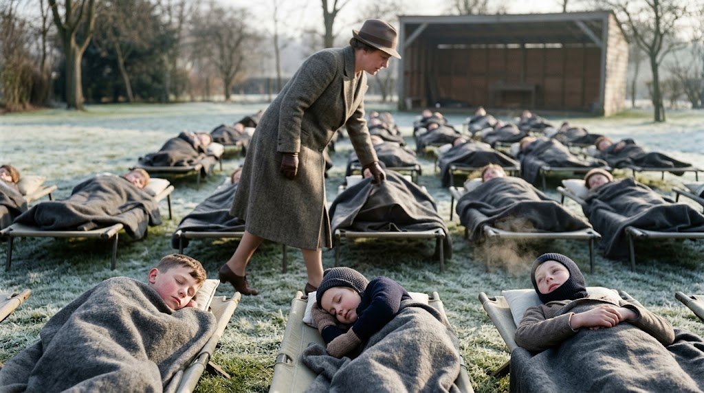 SamaHoole's tweet photo. Between the wars Britain ran more than a hundred schools with no walls, because the government's doctors had concluded that what a sickly child needed was sunlight.

They were called open-air schools. The first opened in a wood in south London in 1907. By the 1930s there were about 150 of them, with places for 20,000 children.

The classrooms had a roof and a back, and nothing else. Lessons were taken in coats when it rained. After dinner every child lay down on a canvas bed in the garden and slept for an hour under a blanket, winter included. In summer they did arithmetic in their vests on the grass.

They were fed three times a day. Milk on arrival, a cooked dinner with meat, and bread and dripping before they went home. Each child was weighed every month and the weights were sent to the council.

In the towns there were sunlight clinics. A dozen small children in goggles and knickers stood in a ring round a great hissing lamp for a few minutes, twice a week, on prescription.

It worked. Doctors had shown in 1919 that light on the skin cured rickets, and these were the children with bent legs and bad chests.

The schools closed in the 1950s and 60s.

A child today is kept in at dinner time if he has forgotten his hat, and is covered in factor 50 before he is allowed on the field. Rickets is back in the wards.

Their great-grandparents were put out in the sun by order of the school doctor.