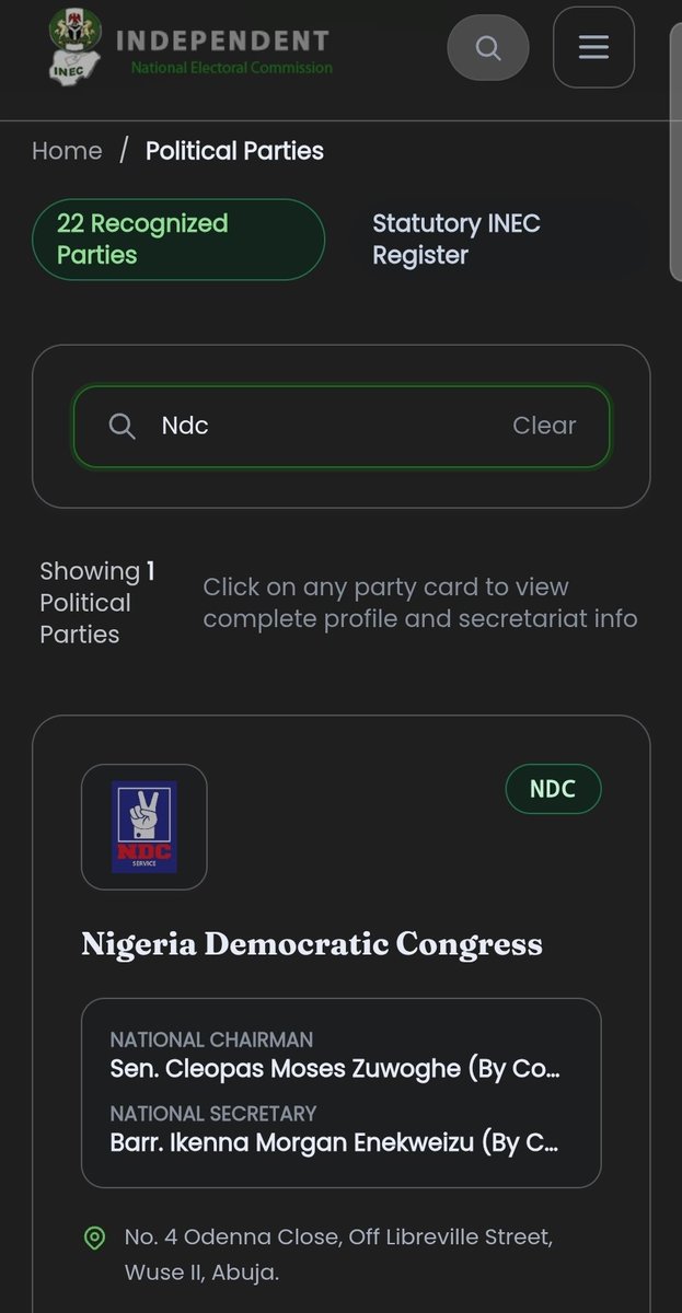 Mallam_jabeer's tweet photo. This is now the official NDC logo.

INEC just updated the logo on their website.

Nigeria MUST be OK. https://t.co/VF5W6Ip2Bv