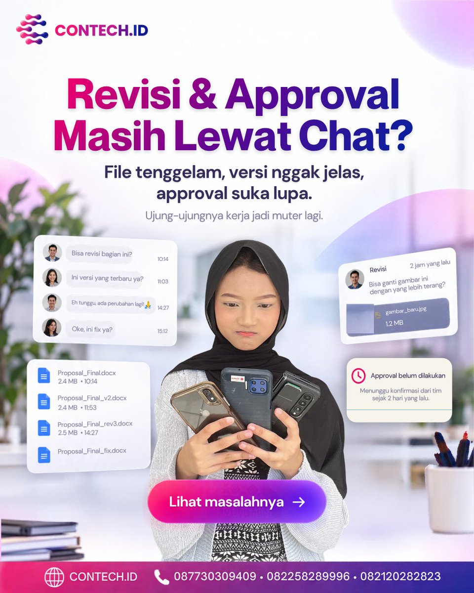 contechofficial's tweet photo. File yang mana? Sudah direvisi? Siapa yang approve? Kalau pertanyaan ini sering muncul, waktunya bikin proses review dan approval lebih jelas. ๐ฒ 087730309409 โข 082258289996 โข 082120282823 ๐ https://t.co/1zwQr4rTEp #contechid #approval #digitalisasi https://t.co/j2PGRCw0kS