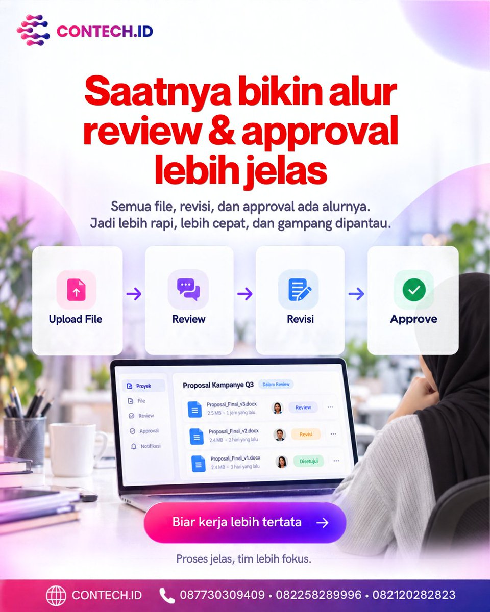 contechofficial's tweet photo. File yang mana? Sudah direvisi? Siapa yang approve? Kalau pertanyaan ini sering muncul, waktunya bikin proses review dan approval lebih jelas. ๐ฒ 087730309409 โข 082258289996 โข 082120282823 ๐ https://t.co/1zwQr4rTEp #contechid #approval #digitalisasi https://t.co/j2PGRCw0kS