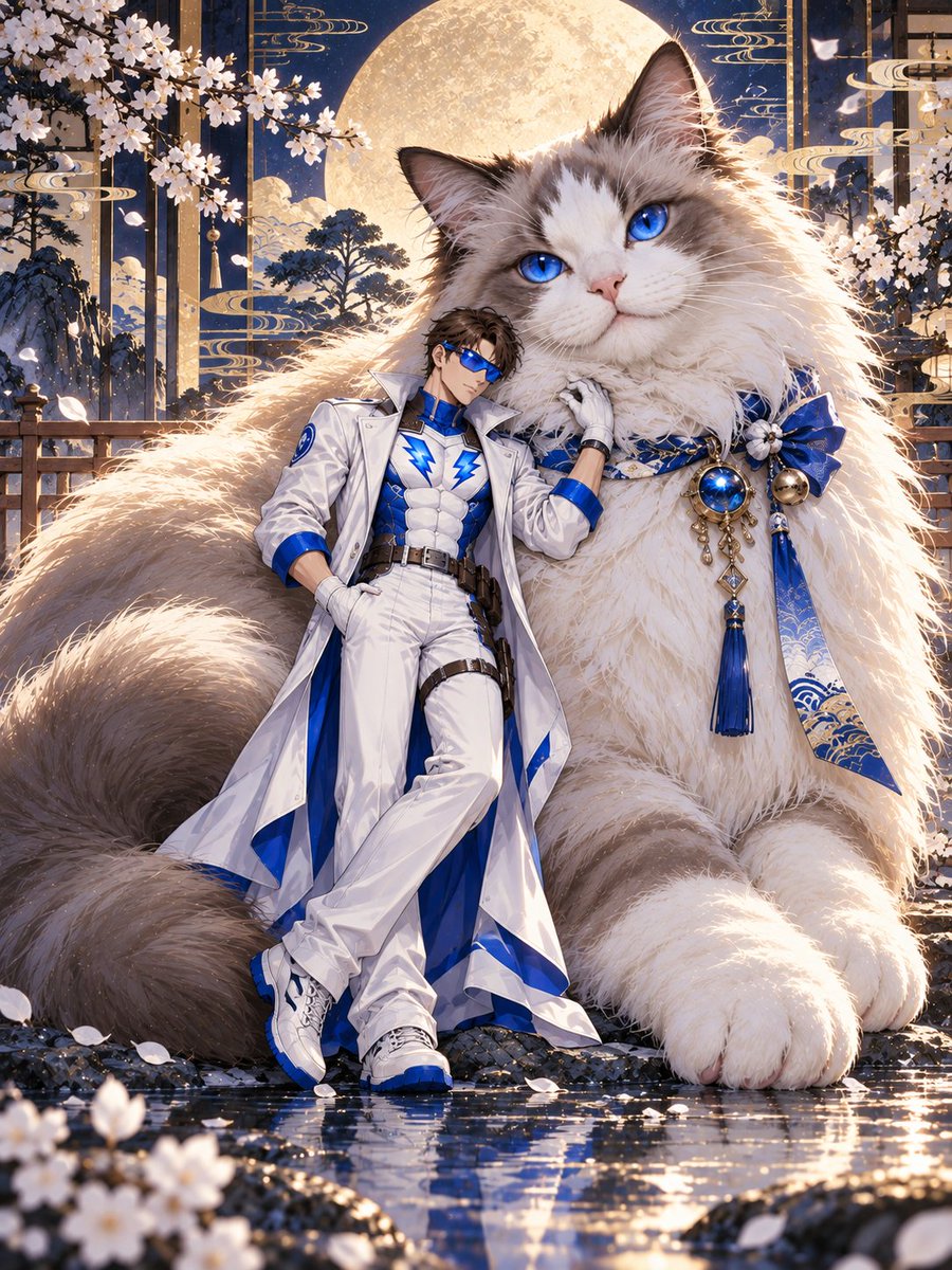 LowAngleMuse's tweet photo. #プロンプト配布 #うちの子巨大猫

あなたのOCにも、
「自分だけの超巨大猫」がいたら��—
ちょっと見てみたくなりませんか？🐈

今回配布するプロンプトはこちらです。

「参考OCの特徴・配色・配飾・気質をもとに、ランダムな実在猫種の超巨大で写実的な猫を組み合わせる。猫の毛色や身につけた装飾は、キャラクターに自然に呼応させる。OCはスケール参照として猫に親しげに寄り添い、猫はカメラをまっすぐ見つめる。全身構図。背景には浮世絵風の文様を控えめに取り入れ、主題を邪魔しない。全体は静かで抑制の効いた、ファッショナブルでシュールレアリスティックな雰囲気。3:4。」

超巨大な猫と寄り添うだけで、
それぞれのOCらしい空気感が自然に生まれるのが面白いところです。

OCが変われば、
猫の品種や雰囲気、
そして二人の距離感までちゃんと変わるのも魅力です。

今回は
きらりあ・ネオン（@akakageAI）
Jewpool (Dantel Bloodborne)（@DantaroDanstar）
VOLT（@voltchaosvt）
の皆さんにもご一緒いただきました✨

ぜひ気軽に使ってみてください！
皆さんのうちの子は、
どんな超巨大猫と出会うのでしょうか？