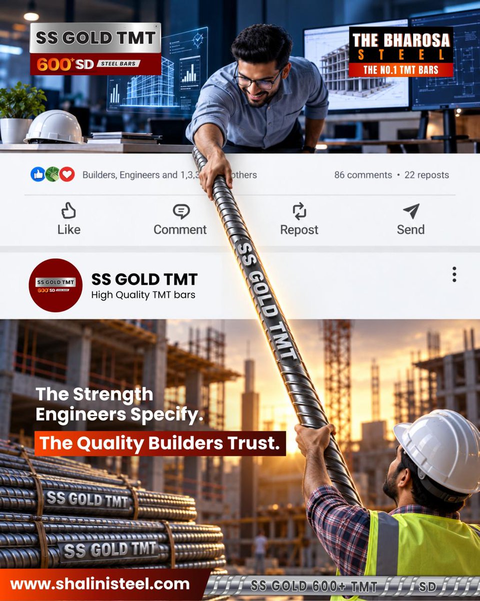 SSGOLDTMT's tweet photo. Put yourself in your customerโs place. ๐ค๐๏ธ
Great businesses are built on understanding, trust, and putting customers first.
#SSGoldTMT #600SD #MondayMotivation #CustomerFirst #BuildWithTrust #TMTBars #SteelBars #Construction #StrongFoundations #QualitySteel #ShaliniSteel https://t.co/I9OFHM5PKk