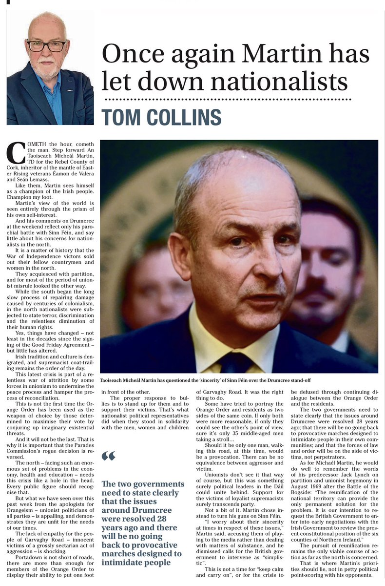 murchadhfinn's tweet photo. “Martin sees himself as a champion of the Irish people. Champion my foot. 
Martin’s view of the world is seen entirely through the prism of his own self-interest”
~Tom Collins

The Irish News

☕️🥐 https://t.co/7DMKANzVRY