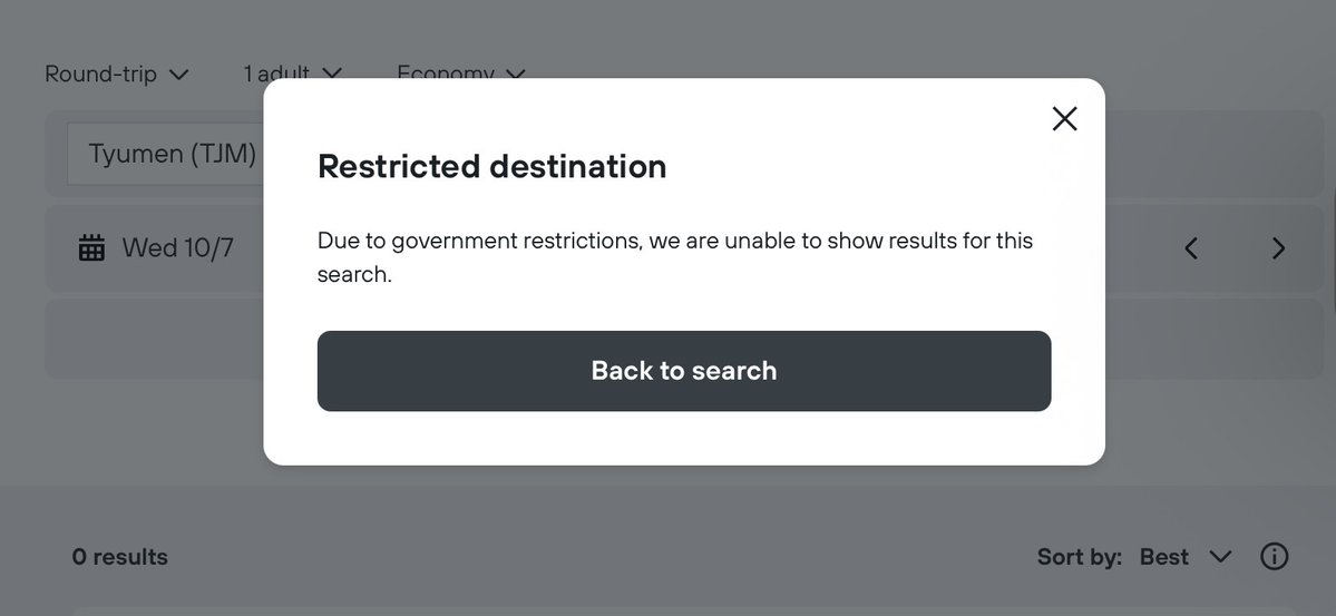 VanLifeSolo's tweet photo. @jason_corcoran I tried to book a flight from Tyumen (Siberia) frequent flights from here usually, and IKT to Moscow just now. https://t.co/oh8JrL3IRX