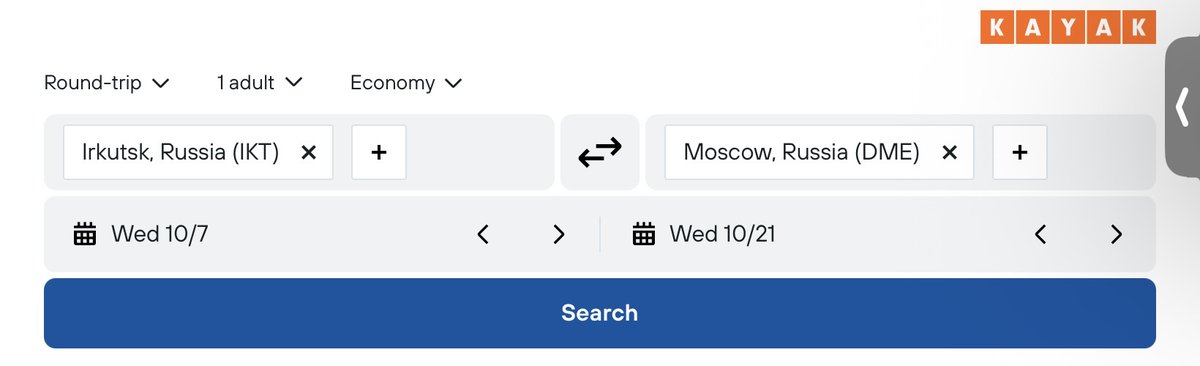 VanLifeSolo's tweet photo. @jason_corcoran I tried to book a flight from Tyumen (Siberia) frequent flights from here usually, and IKT to Moscow just now. https://t.co/oh8JrL3IRX