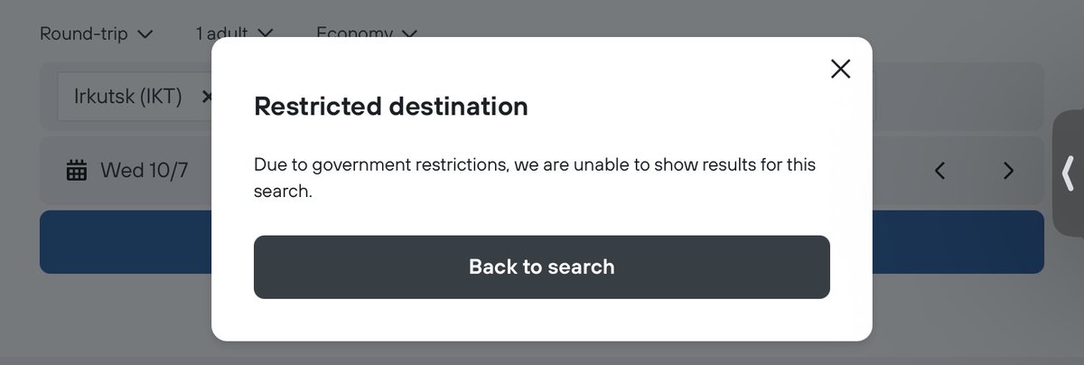 VanLifeSolo's tweet photo. @jason_corcoran I tried to book a flight from Tyumen (Siberia) frequent flights from here usually, and IKT to Moscow just now. https://t.co/oh8JrL3IRX
