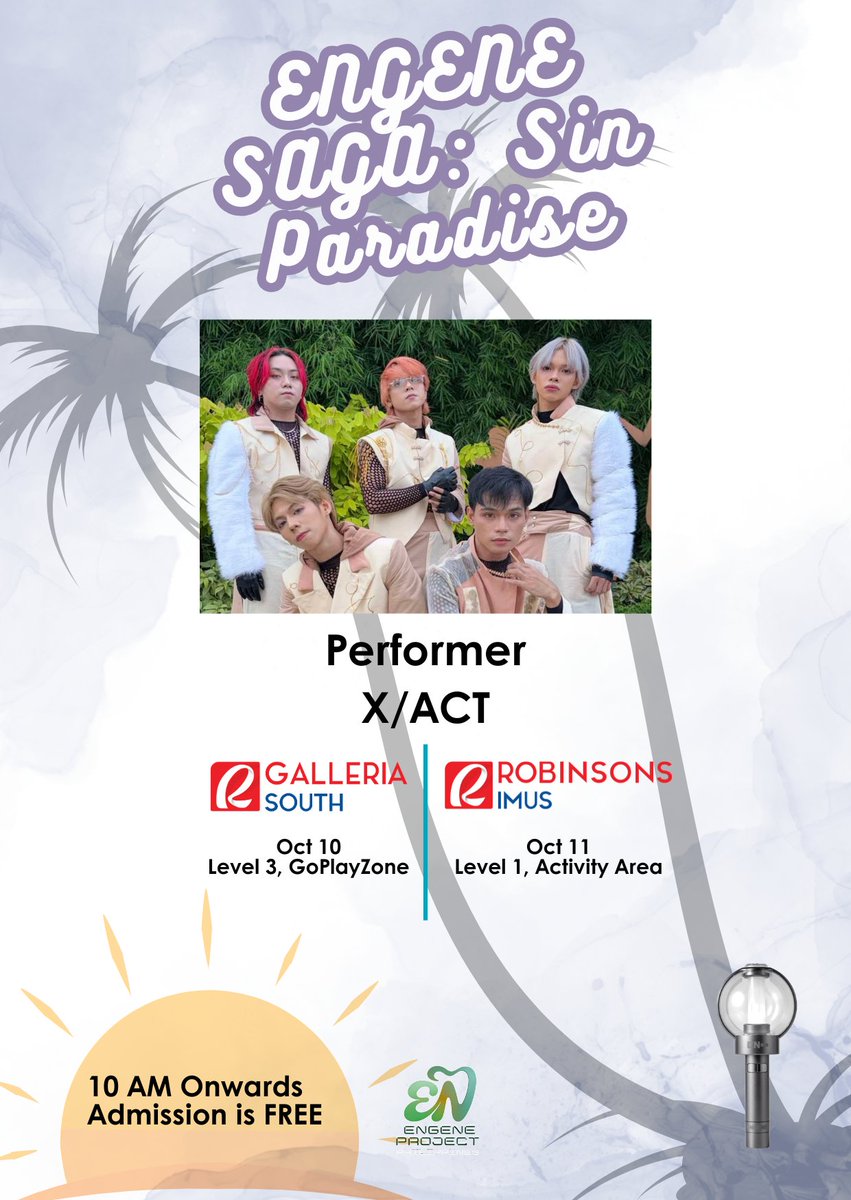 ENGENEPHL's tweet photo. FILO ENGENEs, GET READY FOR PARADISE!
Welcome X/ACT as guest performer.
ENGENE SAGA: Sin Paradise
📅Oct 10
Level 3 Go PlayZone, Robinson Galleria South
📅Oct 11
Level 1 Activity Area, Robinson Imus
🔗:https://t.co/tnB8Ba7oBc
See you in SIN PARADISE, Filo ENGENEs!
#ENHYPEN #ENGENE https://t.co/9U1ar1DmPT