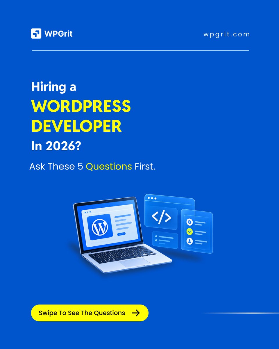 wpgrit's tweet photo. A cheap WordPress developer can become an expensive mistake.

Before hiring, ask the questions that reveal their development process, performance approach, and long-term support.

Explore WordPress solutions 
https://t.co/hkKhbZUjHh

#WordPress #WebDesign #Development #WPGrit https://t.co/PcOZIWJBU5