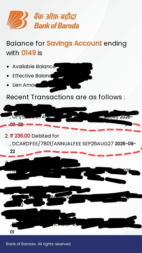 ankit027dubey's tweet photo. @BankofBarodaCEO My Savings A/c ending 0149 was charged ₹236 as annual debit card charges without any prior information. I’m not eligible for this charge. Refund ₹236 immediately or close my debit card. This is unacceptable service. @bankofbaroda https://t.co/uzx2xjs5Gh