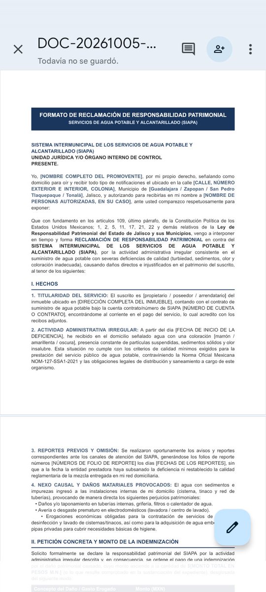 Sorryboy16's tweet photo. Aquí está un formato que hice para la reclamación patrimonial que se presenta ante @siapagdl 
Espero sirva, va de buena voluntad.

@JSTapetillo https://t.co/pEWOkCmaGE