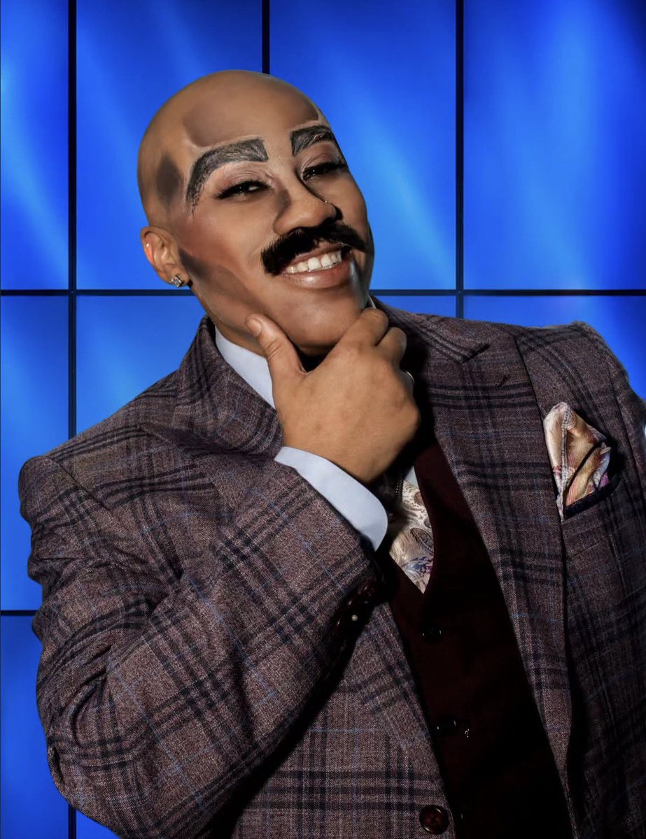 Drag_Crave's tweet photo. Cyrus K. Stratton looks fantastic as Steve Harvey in his "The Dong Show" look for King of Drag season 2. Now streaming on Revry. https://t.co/IDnx7KB31J
