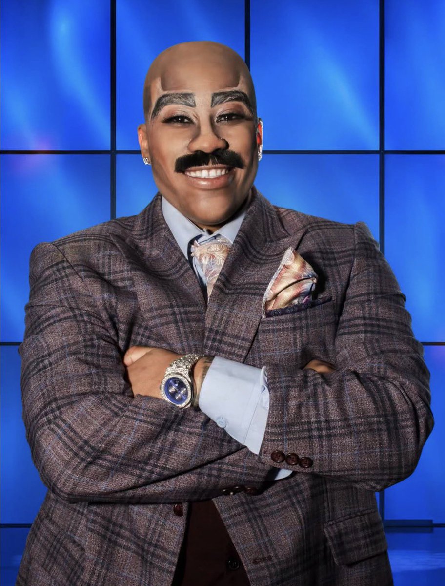 Drag_Crave's tweet photo. Cyrus K. Stratton looks fantastic as Steve Harvey in his "The Dong Show" look for King of Drag season 2. Now streaming on Revry. https://t.co/IDnx7KB31J