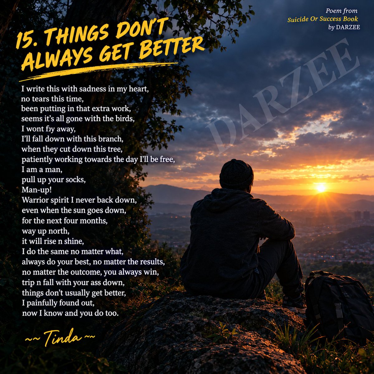 iamdarzee's tweet photo. #PoemsByDarzee #Poetry #Poems #poetrycommunity #poetrylovers  ✍🏿📜📝📖😤🤔💪🏿🧘🏿‍♂️🙏🏿
Things Don't Always Get Better from Suicide Or Success By DARZEE (Poetry Compilation Book) https://t.co/VHJjPzFL8M https://t.co/vwaQlx42qa