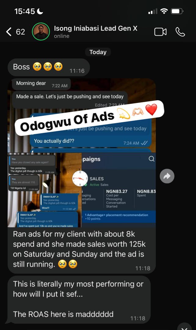 evidbescus's tweet photo. N8k Ad Spent turned to N125k in Revenue by one of my students🙅🏻‍♀️

If Ibrahim’s strategy on how to run profitable Facebook and IG ads is not working 👀

Would digital marketers are going to be taking action like this Intentional person who just got access

You want massive results? https://t.co/lHScttK0B5