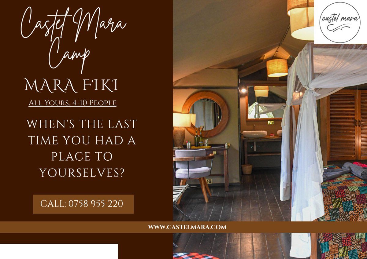 CampCastel's tweet photo. Your own private escape awaits at Castel Mara.

Gather your favorite people and make Mara Fiki yours — an intimate private camp designed exclusively for 4–10 guests.

Your space. Your people. Your own piece of the wild.

Book (+254) 0758955220
https://t.co/WeUE3LDOWk https://t.co/OvVPeijwav