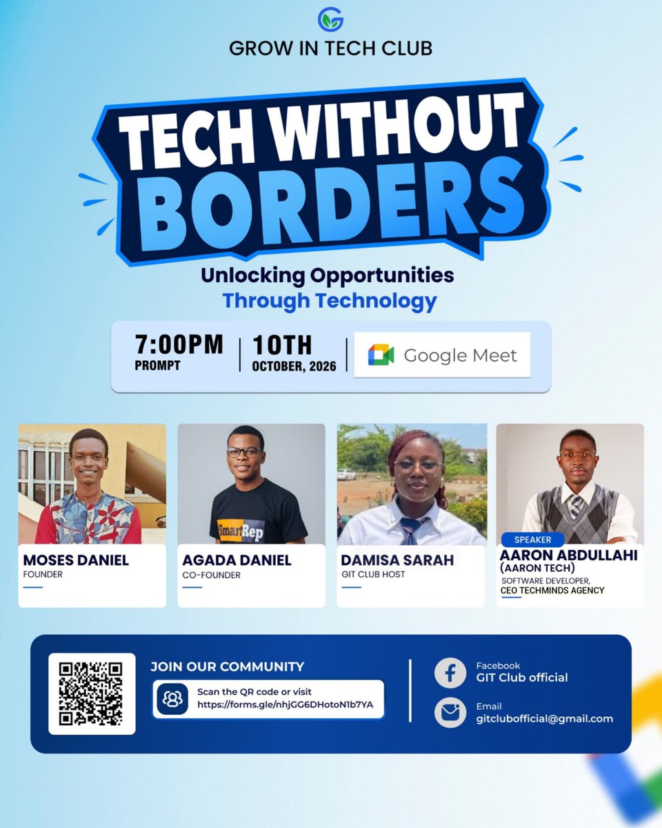 IamDancity's tweet photo. Ready to take your tech journey to the next level? Join Grow In Tech Club (GIT Club) for an insightful session designed to help you unlock global opportunities in technology!
⏰ Time: 7:00 PM Prompt
📍 Platform: Google Meet
Don't miss out 
Register now: https://t.co/vvDJFcVl3A https://t.co/v3pSJejfZi