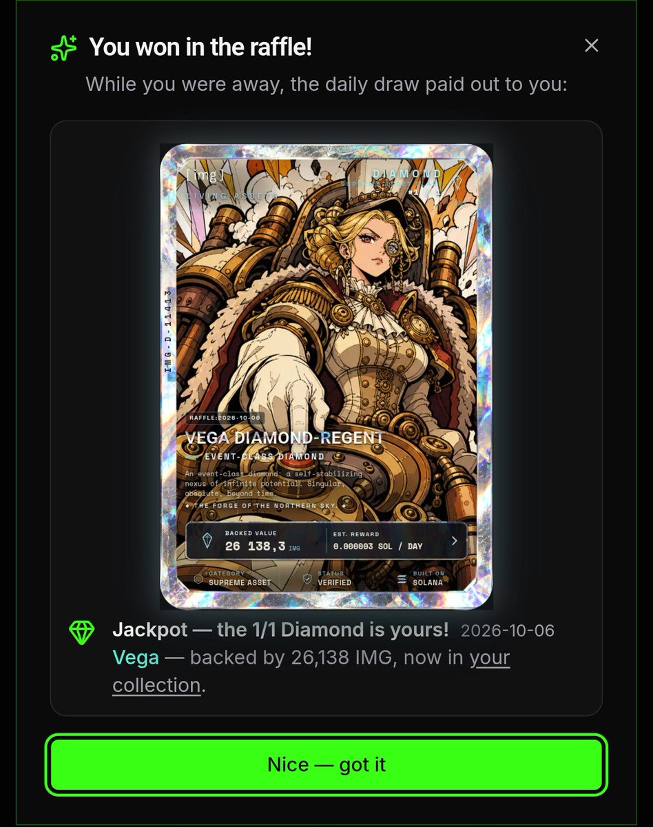 onuniikki's tweet photo. It’s wonderful to wake up and see a notification like this.

Especially since the regular Solana rewards have arrived in the wallet right on time too. And the IMG rewards from Living Card Economy have come through as well. 

Earn while you sleep. Literally.

Join and support me at the same time:
https://t.co/pkG4jImT10
