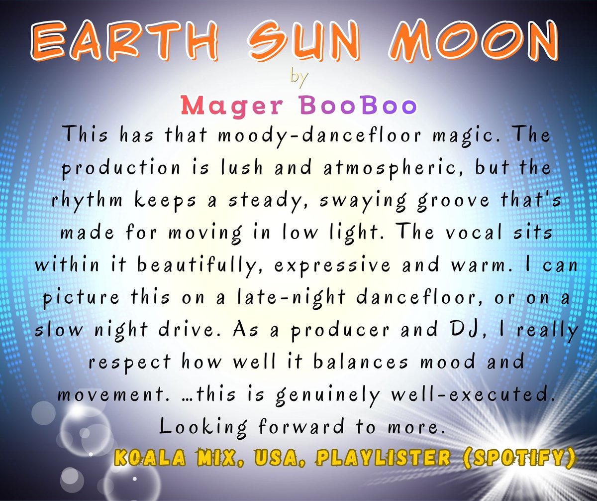 magerbooboo's tweet photo. @koalamix on YT and Spotify gave some very interesting, positive feedback on the Mager BooBoo song "Earth Sun Moon"! #magerbooboo #heavyirony #altpop #indierock #alternativerock #altrock #psychedelicrock #comedy #soloartistdebut #newmusic #earthsunmoon #oops https://t.co/b7WFFtkQM1