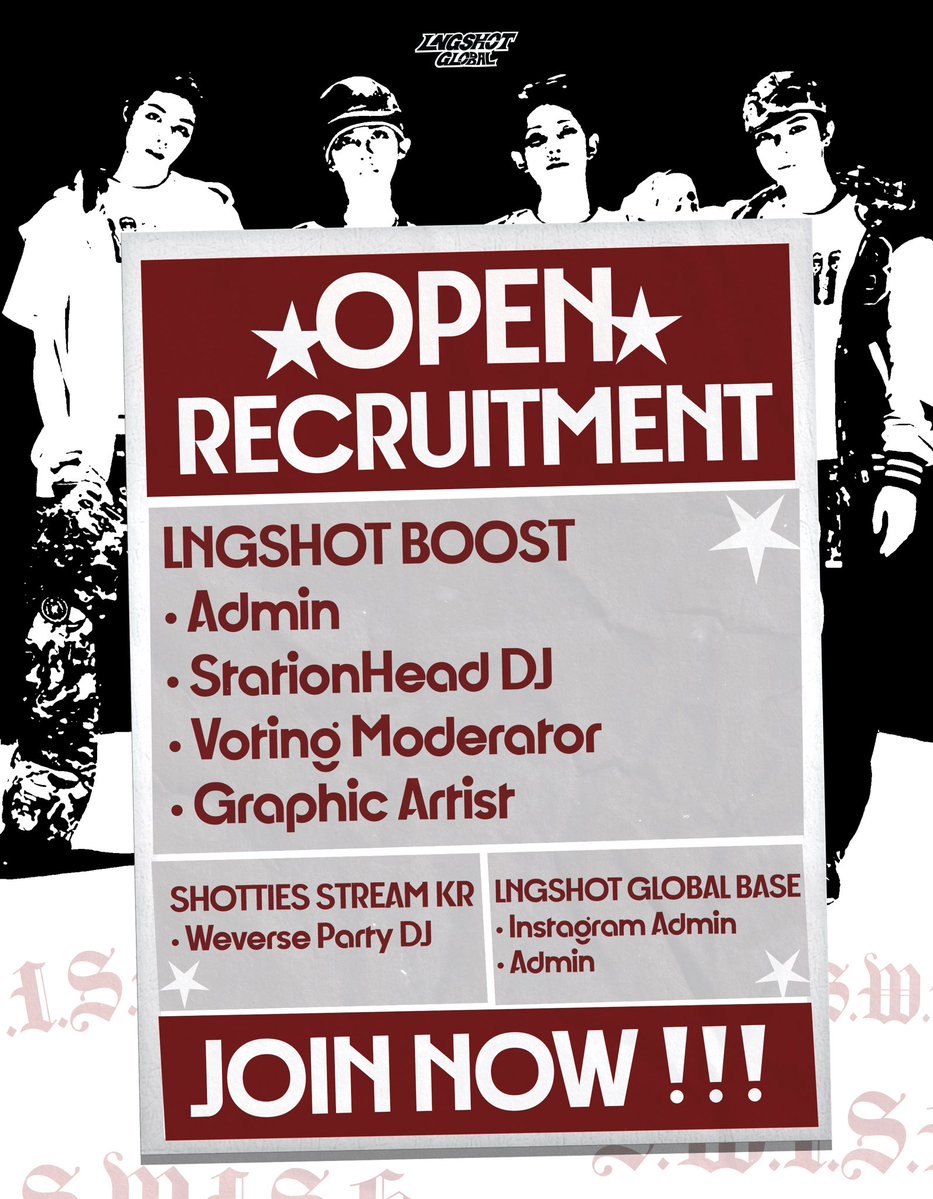 LNGSHOTGlobal's tweet photo. [NOTICE] LNGSHOT GLOBAL TEAM RECRUITMENT 

We’re looking for dedicated and active SHOTTIES who want to be part of LNGSHOT GLOBAL TEAM! 

Join our team and help us with updates, creatives, promotions, and more as we continue supporting LNGSHOT 🤞🏼

🔗 Apply Here: https://t.co/TYAJR3NQtF
🗓️ Deadline: October 15 | 7PM KST

#LNGSHOT #롱샷