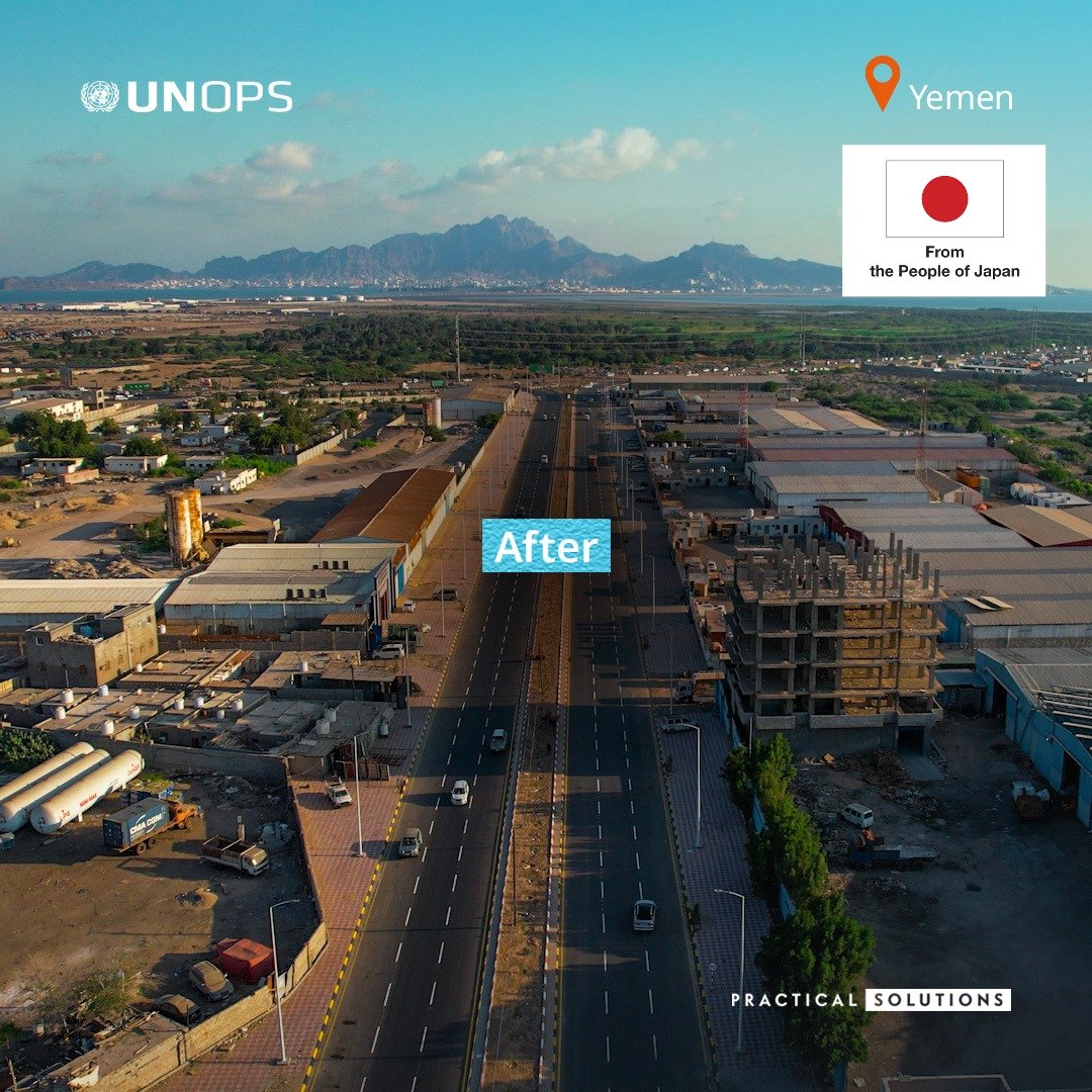 UNOPS_Tokyo's tweet photo. 📍イエメン🇾🇪のBefore→After!
日本政府(@JapanGov)のご支援のもと、アデン市では2.4 km の道路が改修されました。#UNOPS は学校や病院など、計560以上の主要な公共施設へのアクセスを確実なものにしました!
詳細はこちら👉https://t.co/4rPcpFgfss #日本ODA @ODA_mofa_japan @JapanYemen39355 @UNOPSMiddleEast