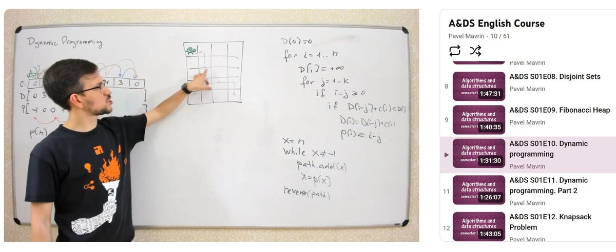 techNmak's tweet photo. Understanding algorithms changes how you code. This playlist teaches understanding.

Pavel Mavrin. 61 lectures. Free.

Here's the difference:

Before understanding algorithms:
- You use hash tables for everything
- You write code first, optimize later
- You guess at time complexity

After understanding algorithms:
- You choose the right data structure for the problem
- You think about complexity before writing code
- You recognize which pattern fits

What you'll learn =>
→ Time complexity and sorting
→ Dynamic Programming
→ Advanced trees (Segment, Fenwick, Splay, Link-Cut)
→ Graph algorithms (traversal, shortest paths, flows)
→ String algorithms (pattern matching, suffix structures)
→ FFT, Linear Programming, Cryptography