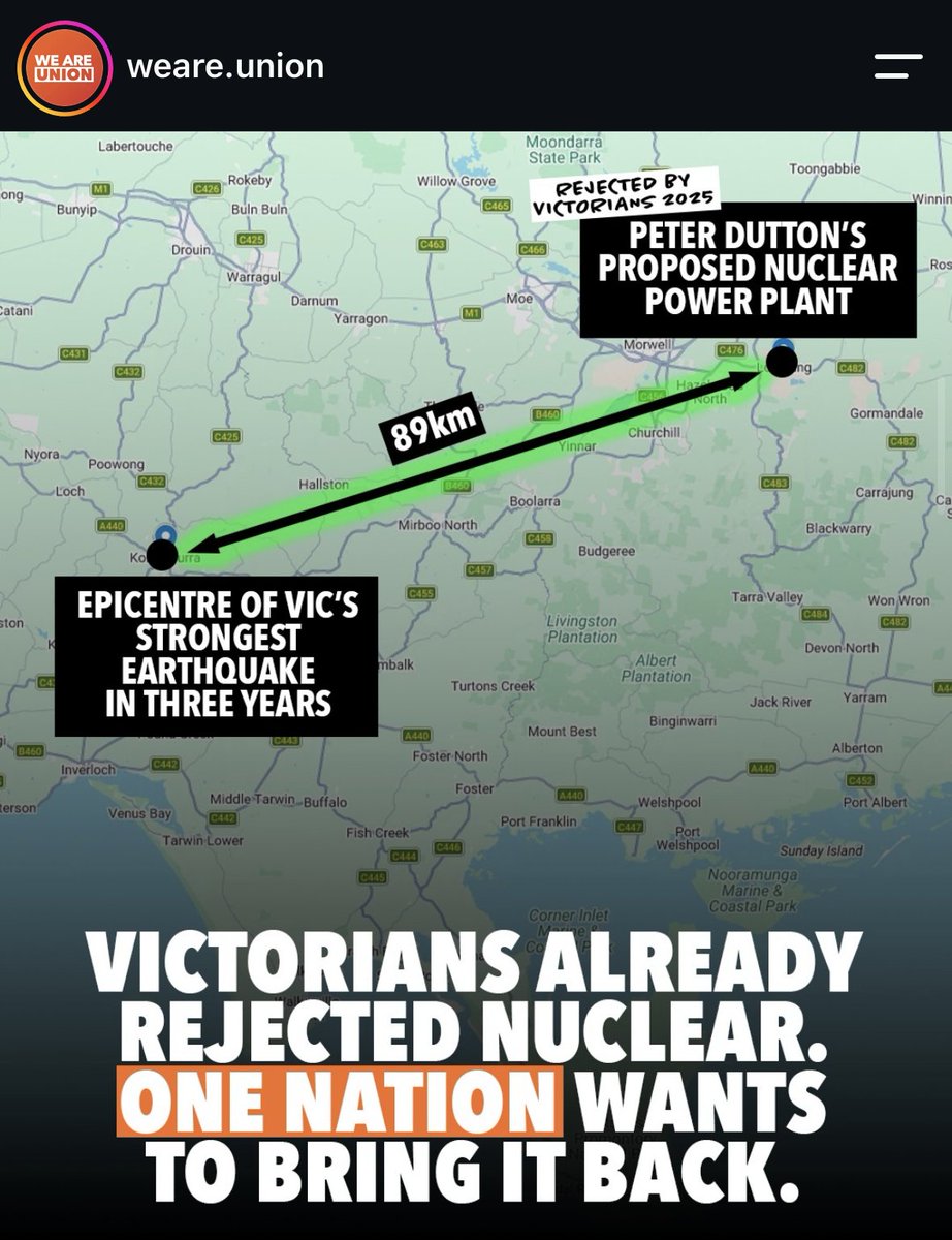 ShackelWill's tweet photo. Do they not get that the richter scale is logarithmic? 

Nuclear plants are designed to withstand earthquakes thousands of times more severe than the 4.8 magnitude earthquake on Saturday in Melbourne. 

Even the Fukushima reactors from the 1970s withstood the 9.0 earthquake, it was the tsunami breaching the low seawall that caused that accident. 

Australia is one of the most stable continents on earth, scaremongering like this is a pathetic distraction.