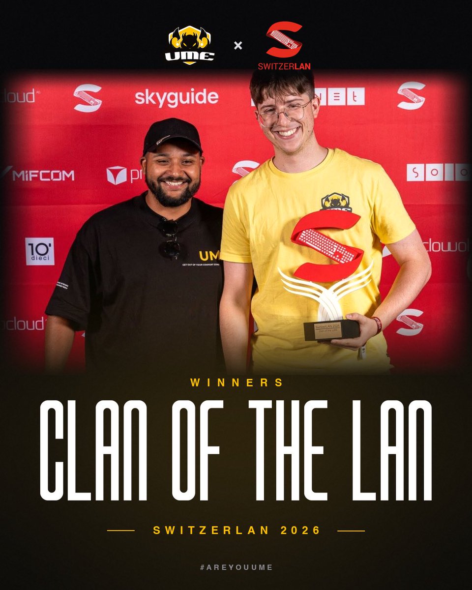 SimmerUME's tweet photo. 🏆 CLAN OF THE LAN - 2026

This one isn't about a scoreline. It's for everyone who showed up, filled the seats, made noise and turned rows of PCs into something that felt like a family

Thank you to @switzerlanCH for the weekend, and to every single one of you who was there 💛🖤 https://t.co/mnXwefIVmu