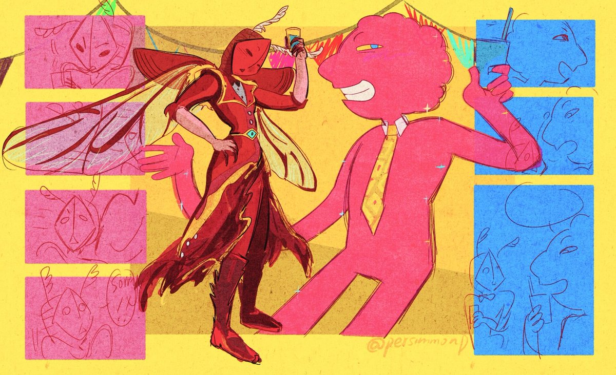 Persimmonszl's tweet photo. When Scarab first became the god auditor, he attended his first and only party, where he unexpectedly met a net friend with whom he had a good relationship... However, they didn't recognize each other.

#prohibitedwish
#Scarab #Prismo https://t.co/EEOtGhwO40