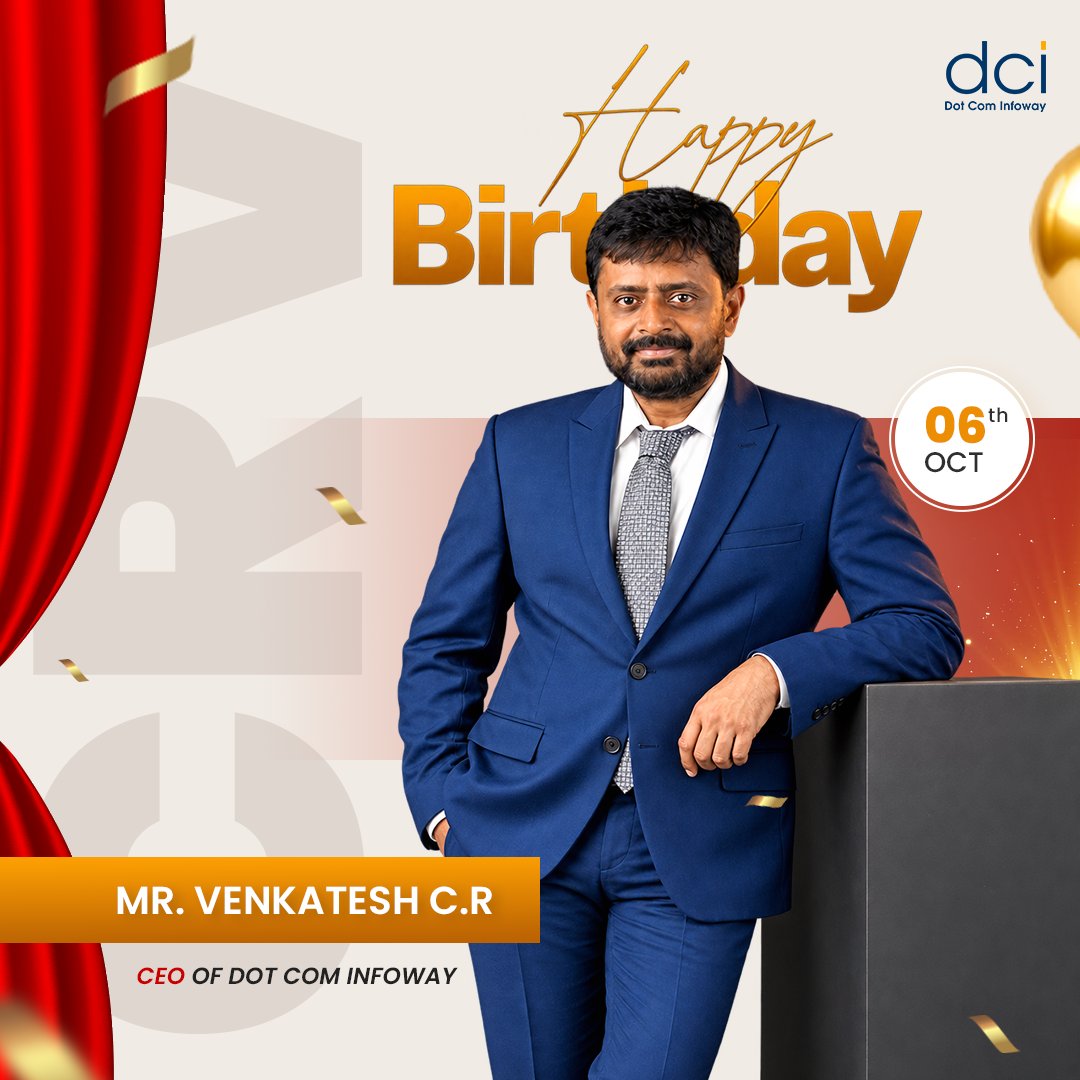 dotcominfoway's tweet photo. Happy Birthday to our Founder & CEO, Venkatesh Rajendran (CRV)!🎂🎉
Wishing you a year filled with new ideas, meaningful milestones, and greater success ahead.
#HappyBirthday #CRVRajendran #CEOBirthday #DotComInfoway #TeamDCI #Leadership #Innovation #AI #VisionaryLeader https://t.co/cBxCbu5o7X